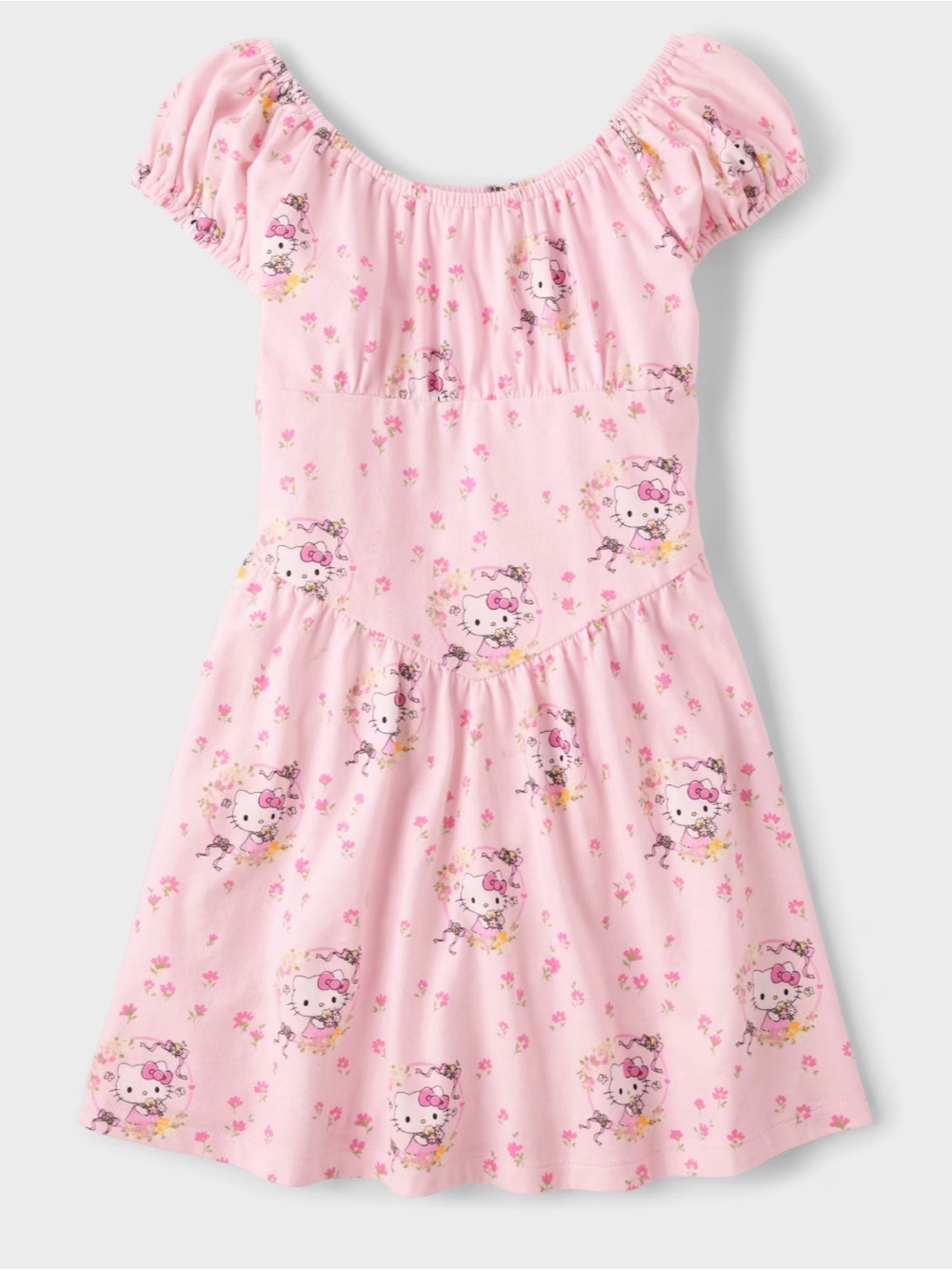The Children's Place Pink Hello Kitty Floral Puff-Sleeve Dress